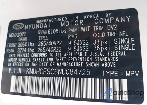 2022 Genesis Gv80 3.5T Awd z USA, uszkodzony, nr VIN KMUHCESC6NU084725